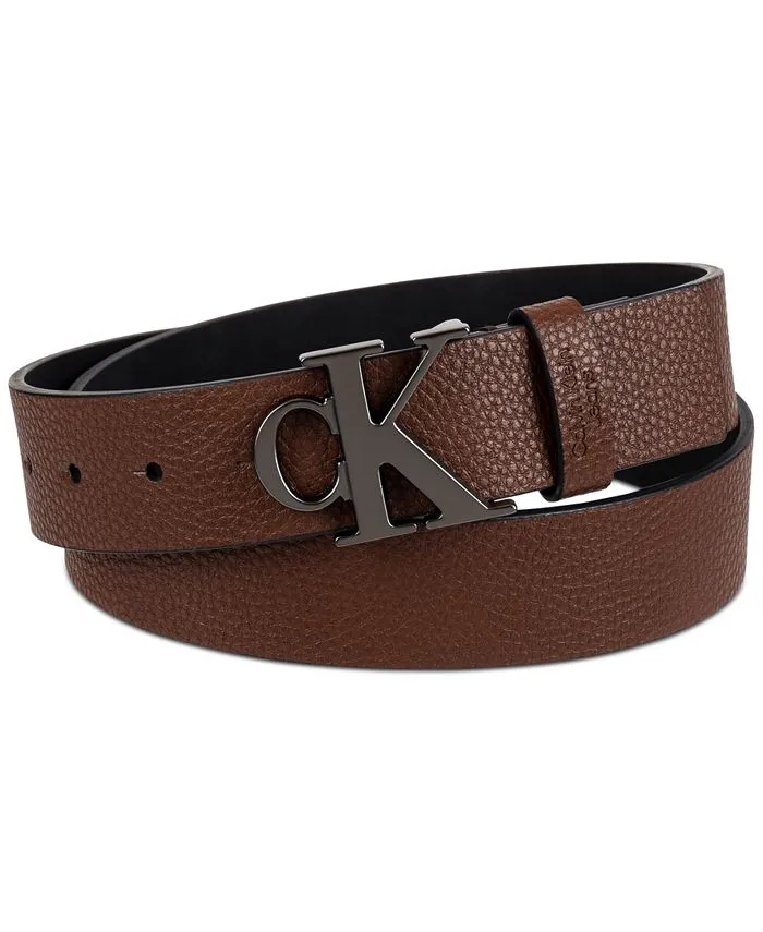 Calvin Klein Cinto masculino casual CK Monograma com fivela recortada