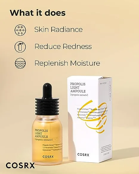 COSRX Propolis Ampoule, Glow Boosting Serum for Face with 73.5% Propolis Extract, 1.01fl.oz/30ml, Sensitive Skin, Fine Lines, Uneven Skintone, Not Tested on Animals, No Parabens, Korean Skincare