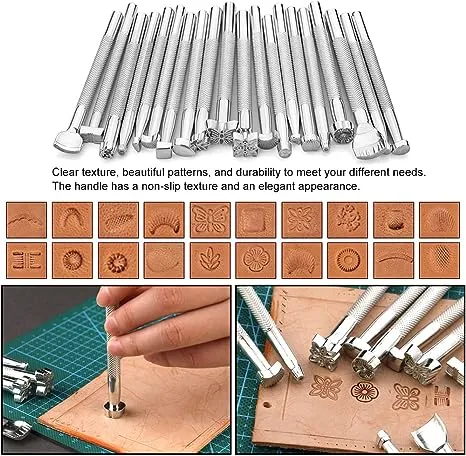 TLKKUE Leather Craft Tools Leather Working Tools Kit with Custom Storage Bag Leather Carving Tools Leather Craft Making for Cutting Punching Sewing Carving Stamping Leather Tooling Kit