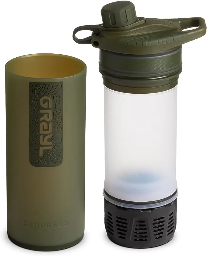 GRAYL GeoPress 24 oz Water Purifier Bottle - Filter for Hiking, Camping, Survival, Travel (Olive Drab)GRAYL GeoPress 24 oz Water Purifier Bottle - Filter for Hik…