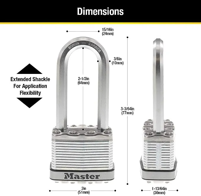 Master Lock M5XTLJ Magnum Heavy Duty Outdoor Padlock with Key, 2 Pack Keyed-Alike,Silver