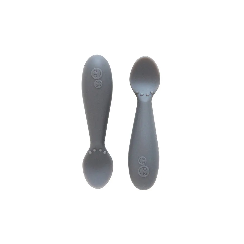 ezpz Tiny Spoon (2 Pack in Pewter) - 100% Silicone Baby Spoon for Baby Led Weaning + Purees - 6 Months + - Designed by a Pediatric Feeding Specialist - Baby Essentials & Baby Gifts