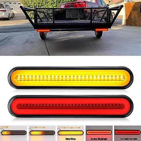 FABOOD F 2 Pack 9' LED Trailer Tail Light Bar + Brake Stop +Turn Signal Lights Assembly Identification Red & Amber Sequential Strip Light Waterpr