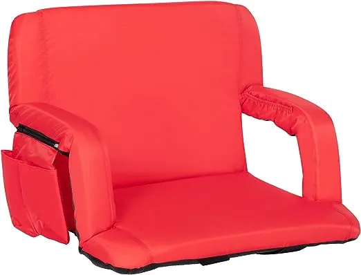 Flash Furniture Malta Extra Wide Lightweight Reclining Stadium Chair - Red Padded Armrests, Back & Seat - Storage Pockets - Backpack Straps - Rear Zippered Pocket