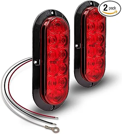 2pc Surface-Mount Red 6" Oval LED Trailer Tail Light Kit - Dot FMVSS 108 SAE S2TSI6P2