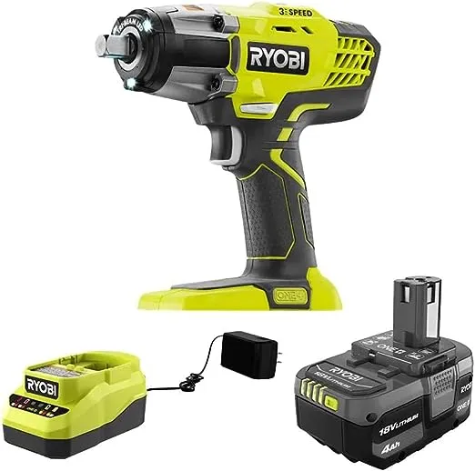 Ryobii RYOBI P261K1 ONE+ 18V Cordless 3-Speed 1/2 in. Impact Wrench with 4.0 Ah Battery and Charger