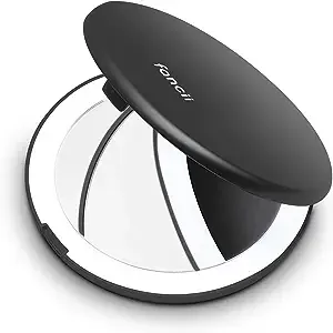 Fancii Small Compact Magnifying Mirror with Natural LED Lights, 1x & 10x - Daylight LED, Portable Mini Pocket Lighted Mirror for Purses and Travel, Midnight Black (Lumi Mini)