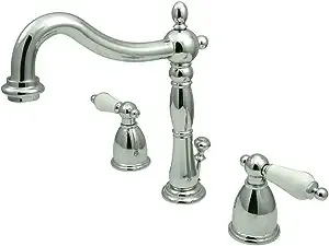 Kingston Brass KB1971PL Heritage Widespread Lavatory Faucet with Porcelain Lever Handle, Polished Chrome,8-Inch Adjustable Center