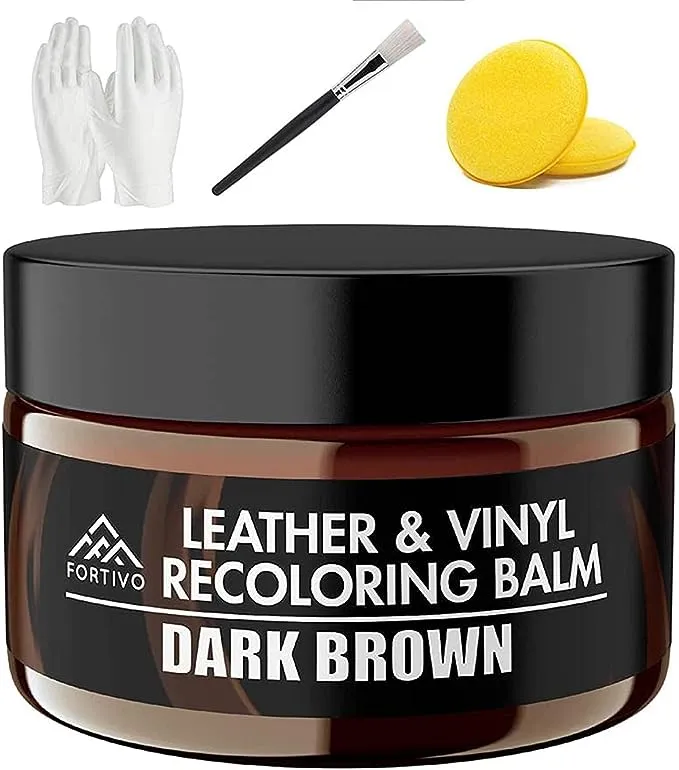 FORTIVO Dark Brown Leather Recoloring Balm - Leather Repair Kits for Couches - Leather Usedr for Couches Brown Car Seat, Boots - Leather Couch Repair Kit- Dark Brown Leather Dye