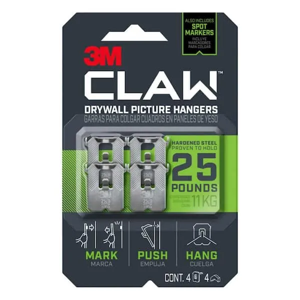 3M CLAW™ Drywall Picture Hanger with Temporary Spot Marker, Holds 15 lbs, 5 Hangers 5 Markers/Pack