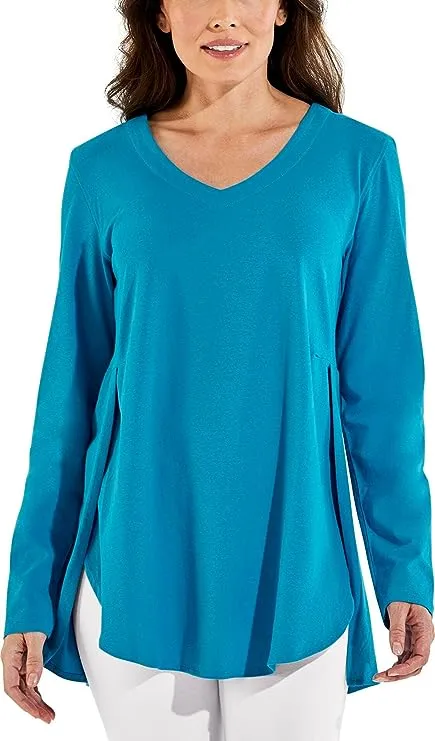 Coolibar UPF 50+ Women's Kera V-Neck Tunic Top - Sun Protective (Small- Paradise Blue)