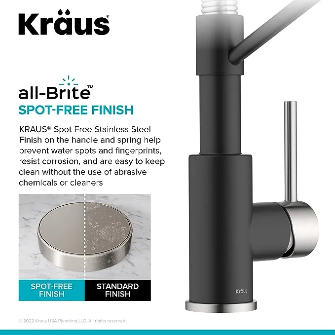 Kraus Bolden 2-in-1 Commercial Style Pull-Down Single Handle Water Filter Kitchen Faucet for Reverse Osmosis Spot-Free Stainless Steel & Matte Black