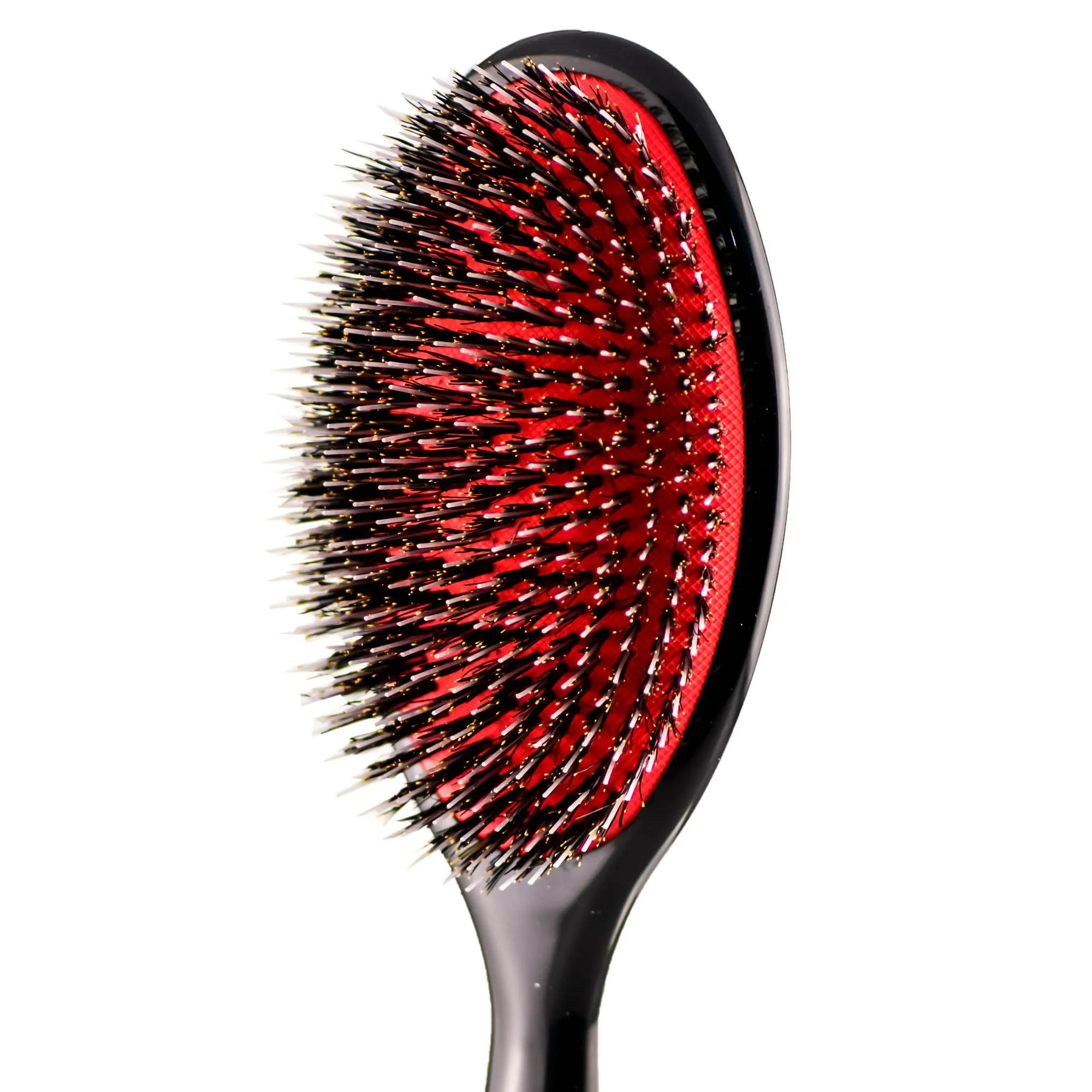 Denman Cushion Hair Brush (Large) with Soft Nylon Quill Boar Bristles - Porcupine Style for Grooming, Detangling, Straightening, Blowdrying and Refreshing Hair – Black, D81L