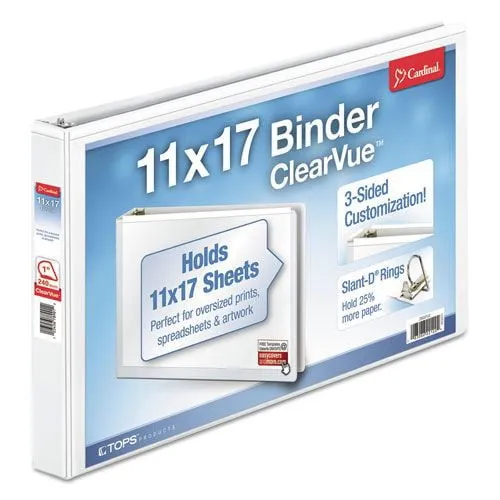 Cardinal - ClearVue Slant-D Ring Binder, 3 Rings, 1" Capacity, 11 x 17, White