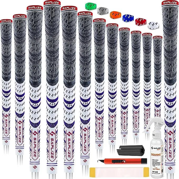 SAPLIZE Cross Corded Golf Grips 13 Pack, Low Taper Design, Choose from 13 Grips with 15 Tapes or 13 Grips with All Kits, 3 Sizes 6 Colors Options, Multi-compound Hybrid Golf Club Grips, CL03 Series