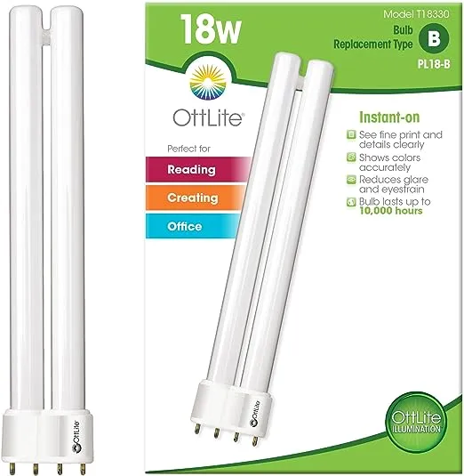 OttLite 18W Replacement Tube Light Bulb - Compact Fluorescent Light Bulbs Replacement - Bright Natural Daylight for Bedroom & Living Room - Low Heat & Glare Type B Light Bulb for Reduced Eyestrain