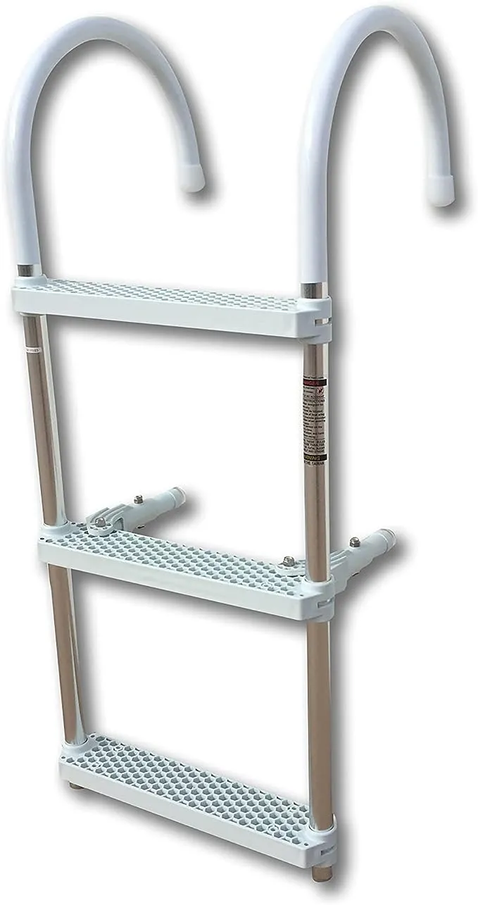 Marine Boat Aluminum White POLYETHYLENE Swim Boarding 3 Steps Ladder Hook 35X15