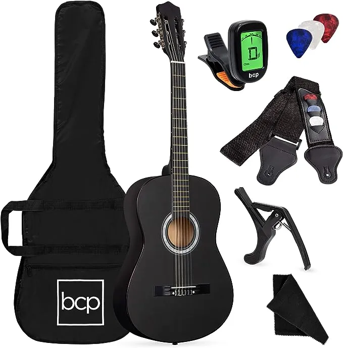 Best Choice Products 38in Beginner Acoustic Guitar Starter Kit w/ Case Strap Digital Tuner Pick Strings Red Burst