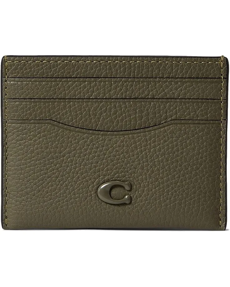 COACH Women's Flat Card Case in Pebble Leather with Sculpted C Hardware Branding Credit Holders