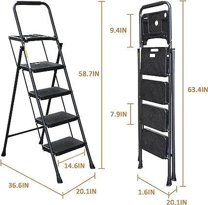 HBTower 3 Step Ladder, Folding Step Stool with Wide Anti-Slip Pedal, 500 lbs Sturdy Steel Ladder, Convenient Handgrip, Lightweight, Portable Steel