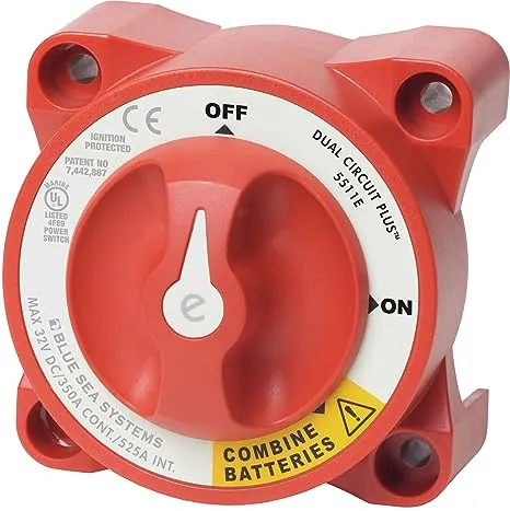 Blue Sea Systems 5510E e-Series Dual Circuit Battery Switch, Red