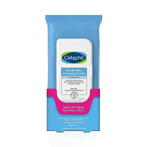 Cetaphil Gentle Skin Cleansing Face Wipes Cloths - Unscented - 2pk/50ct