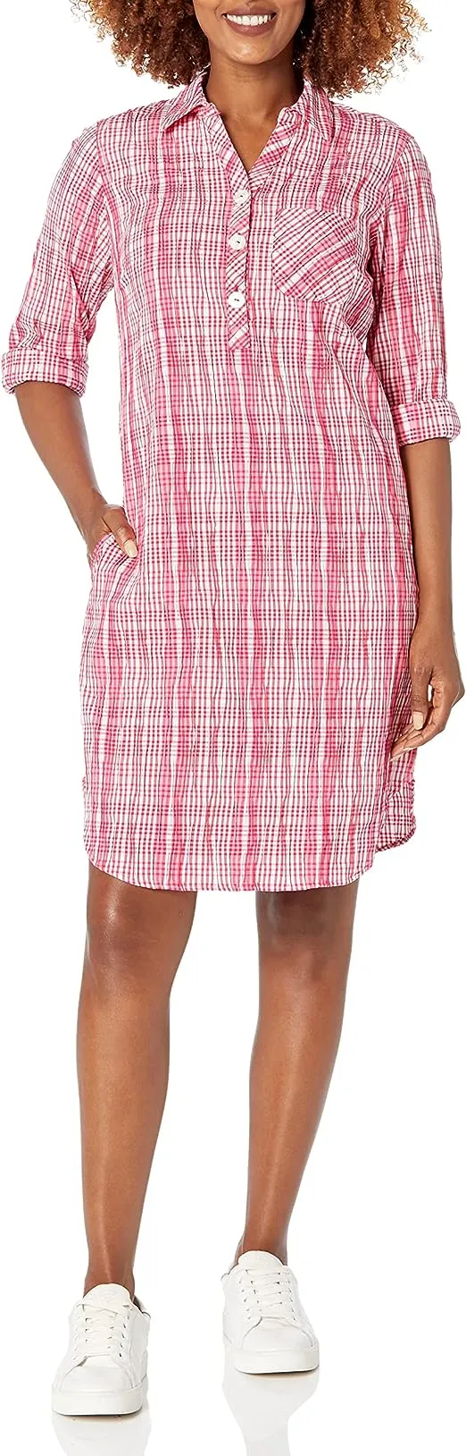 Foxcroft Delaney Plaid Long Sleeve Popover Shirtdress