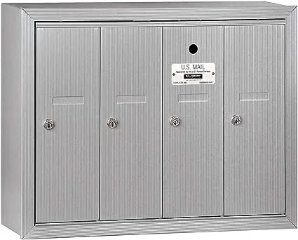 Salsbury Industries, Aluminum 3504ASU Surface Mounted Vertical Mailbox with 4 Doors and USPS Access