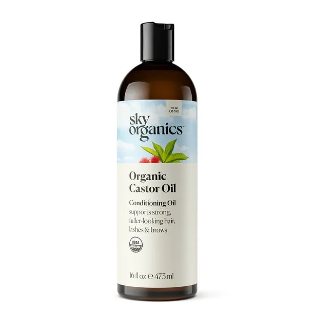 Aceite de ricino orgánico para cabello, pestañas y cejas, 100% puro, 16 oz