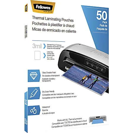 Fellowes 5744301 Thermal Laminating Pouches, Letter, 3 mil, 50/Pack