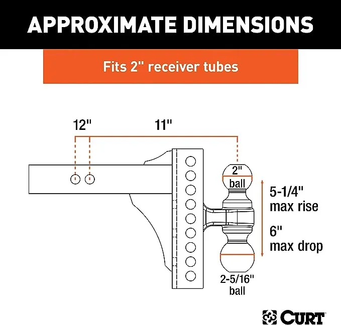 Curt 45900 2-Inch 14,000-Pound Dual-Ball Adjustable Channel Mount