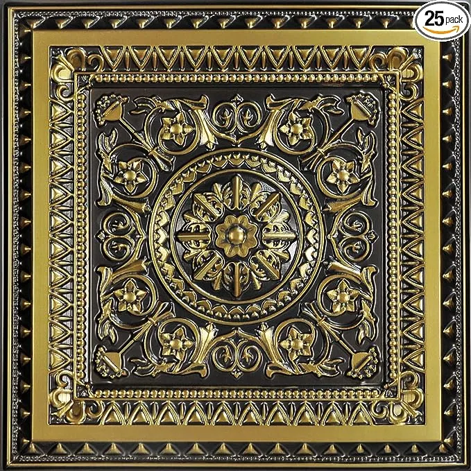 La Scala-Faux Tin Ceiling Tile - Antique Brass 25-Pack