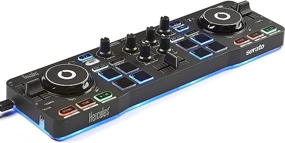 Hercules DJ DJControl Starlight | Pocket USB DJ Controller with Serato DJ Lite, Touch-Sensitive Jog Wheels, Built-in Sound Card and Built-in Light Show