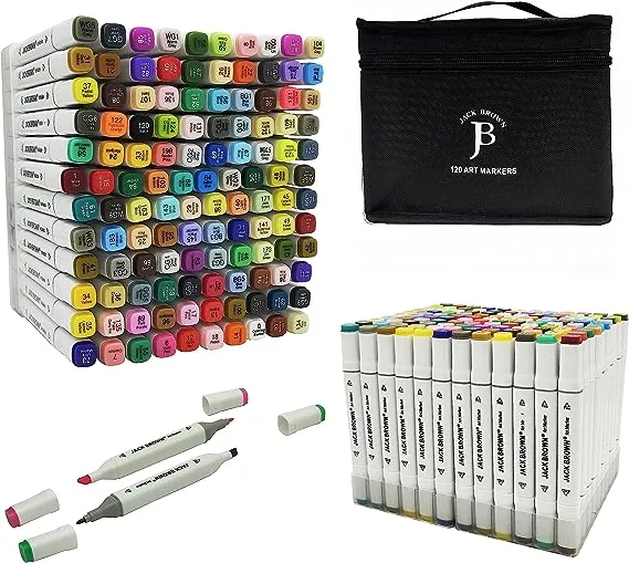 JACK BROWN 120 Colors Alcohol Markers Set with Fine & Chisel Dual Tip - Professional Art Markers for Adults & Kids, Perfect for Drawing, Sketching, Coloring & Animation - Includes Durable Marker Case