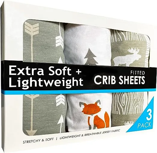 Grow Wild Crib Sheet 3 Pack | 100% Cotton, Jersey Soft Fitted | Grey Baby Crib S