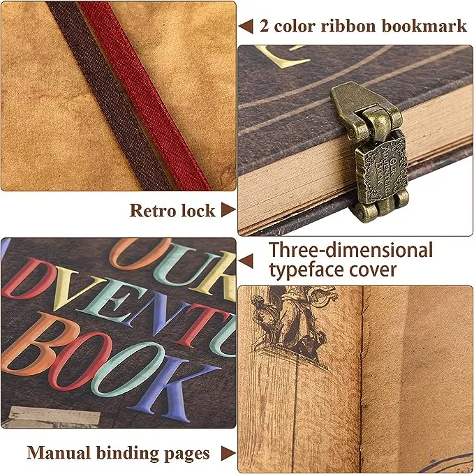 Our Adventure Book Scrapbook DIY Handmade Retro Style Travel Souvenir Embossed Letter Cover 146 Pages DIY Album for Anniversary, Couple Gifts