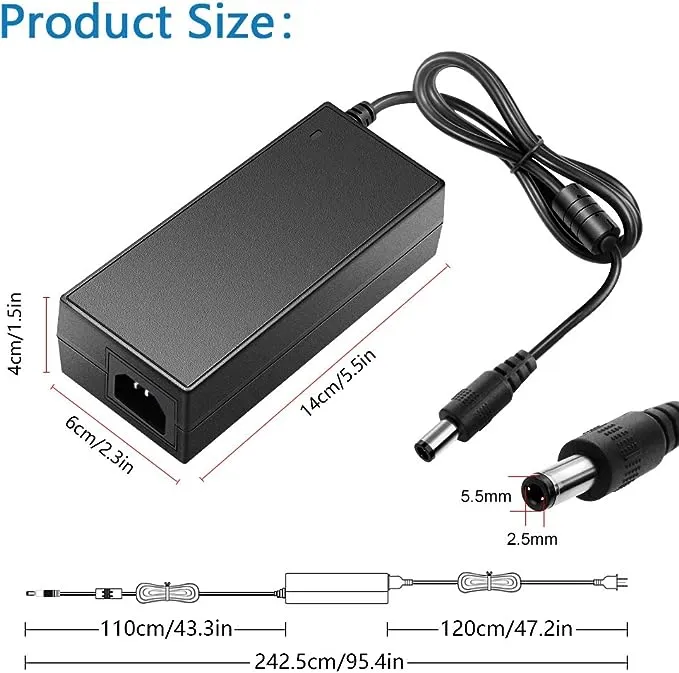 SHNITPWR 24V DC Power Supply 24 Volt 5A 120W Power Adapter 100V~240V AC to DC Converter Transformer 5.5x2.5mm Plug for 5050 3528 LED Strip Light 3D Printer LED Driver CCTV Security System LCD Monitor