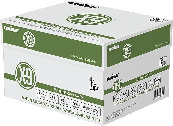 Boise X-9 Multi-Use Copy Paper, 92 Bright, 20lb, 8-1/2 x 14, White, 5000 Sheets/Carton