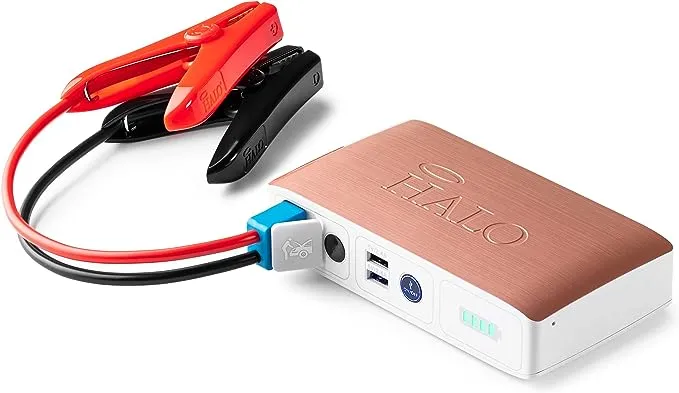 HALO Bolt Compact Portable Car Jump Starter - Car Battery Jump Starter with 2 USB Ports to Charger Devices, Portable Car Charger - Gold Marble