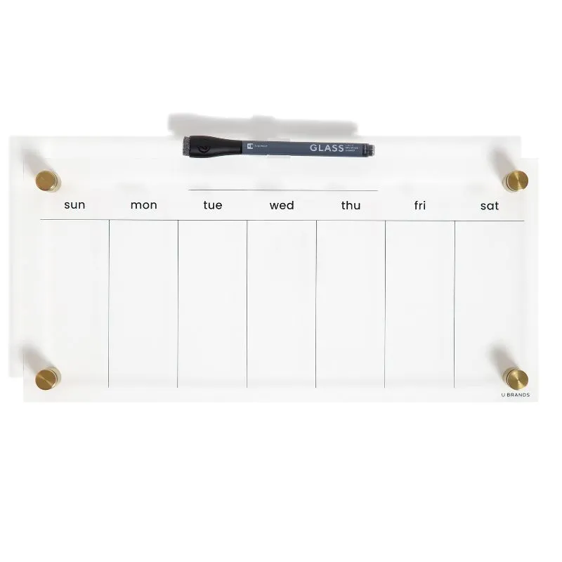 U Brands 7.5"x16" Acrylic Weekly Dry Erase Board with Gold Hardware