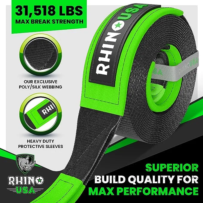 Rhino USA Tree Saver Tow Strap (8' x 3") - Lab Tested 31,518lb Break Strength - Heavy Duty Draw String Included - Triple Reinforced Loop Straps - Emergency Off Road Recovery RopeRhino USA Tree Saver Tow Strap (8' x 3") - Lab Tested 3…