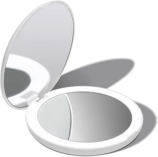 Fancii Lumi LED Lighted Compact Makeup Mirror for Travel, 1X/10X Magnifying, White