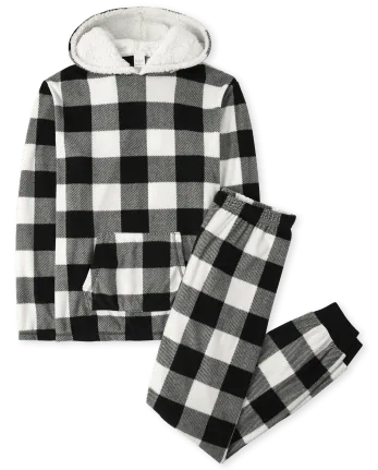 The Children's Place Unisex Adult Matching Family Buffalo Plaid Fleece Pajamas | Size 3XL | Black | 100% Polyester Microfleece