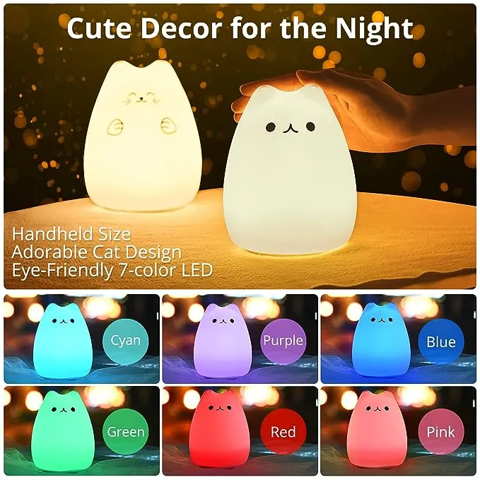 Cat Lamp,GoLine Gifts for 3 4 5 Year Old Girls,Graduation Gifts for Teen Girls,Kids Night Light for Bedroom,Kawaii Kitty Baby Nursery Lamp with Remote Control.