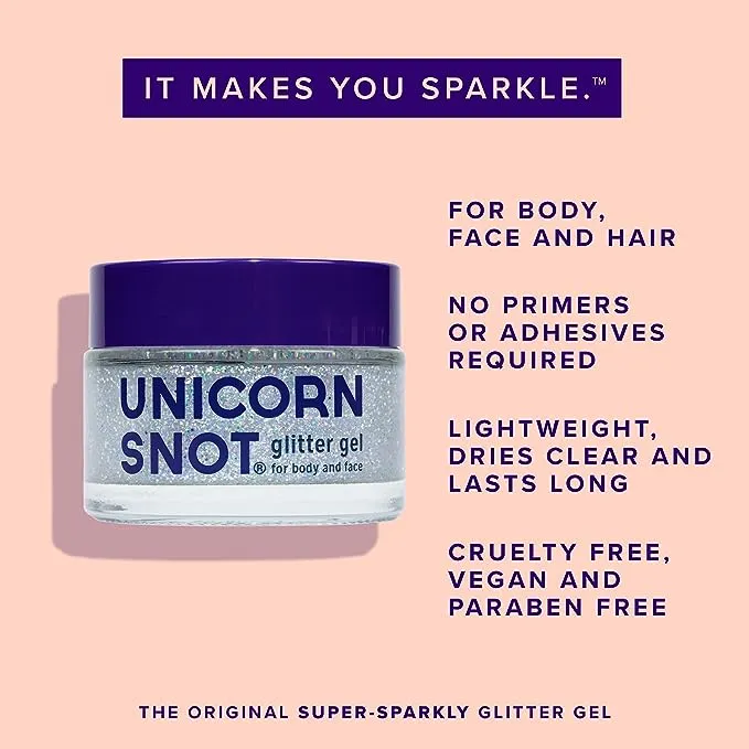 Unicorn Snot Holographic Face Glitter & Body Glitter Gel: Glitter Makeup, Hair Glitter, Festival Rave and Anime Cosplay, Halloween Costume Makeup - Vegan & Cruelty Free, 1.7 oz Silver Glitter (Disco)