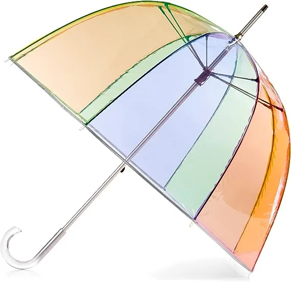 Totes Signature Clear Bubble, Rain & Windproof Umbrella - Perfect for Weddings, Travel and Outdoor Events - Curved Handle with Deluxe Finish, in Transparent or Colorful Design Options