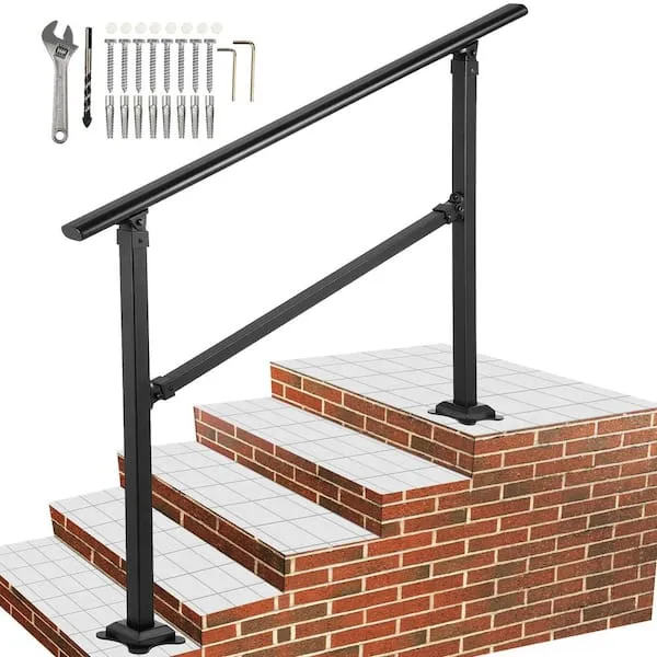 VEVOR Outdoor Stair Railing for 0-5 Steps Transitional Wrought Iron Handrail