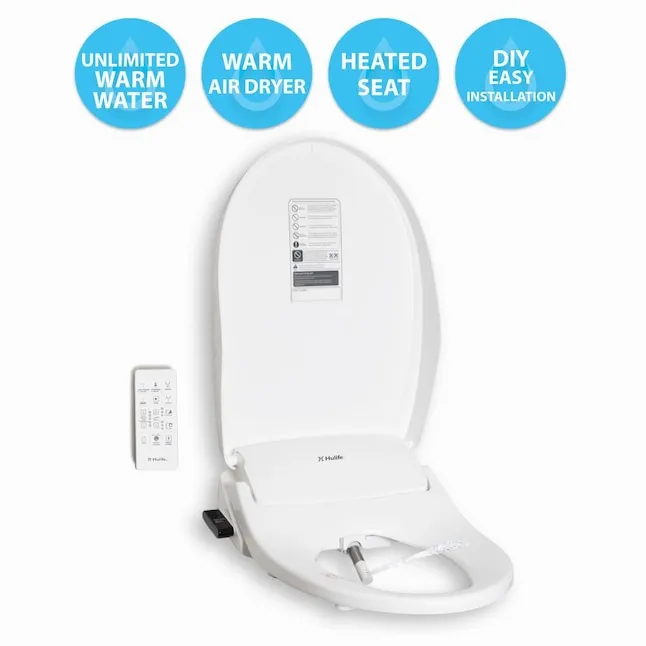 Hulife Plastic White Elongated Soft Close Heated Bidet Toilet Seat | HLB-3000ER