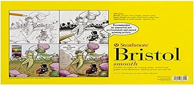 Strathmore 300 Series Bristol Paper Pad, Vellum, Tape Bound, 11x14 inches, 20 Sheets (100lb/270g) - Artist Paper for Adults and Students - Charcoal, Pen and Ink, Marker, and PastelStrathmore 300 Series Bristol Paper Pad, Vellum, Tape Bou…