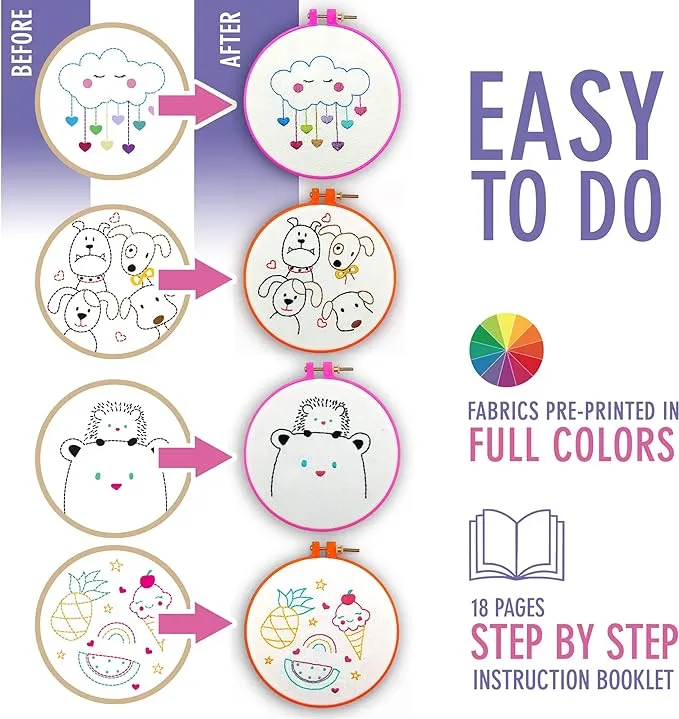 CRAFTILOO 10 Pre-Stamped Embroidery Patterns for Beginners